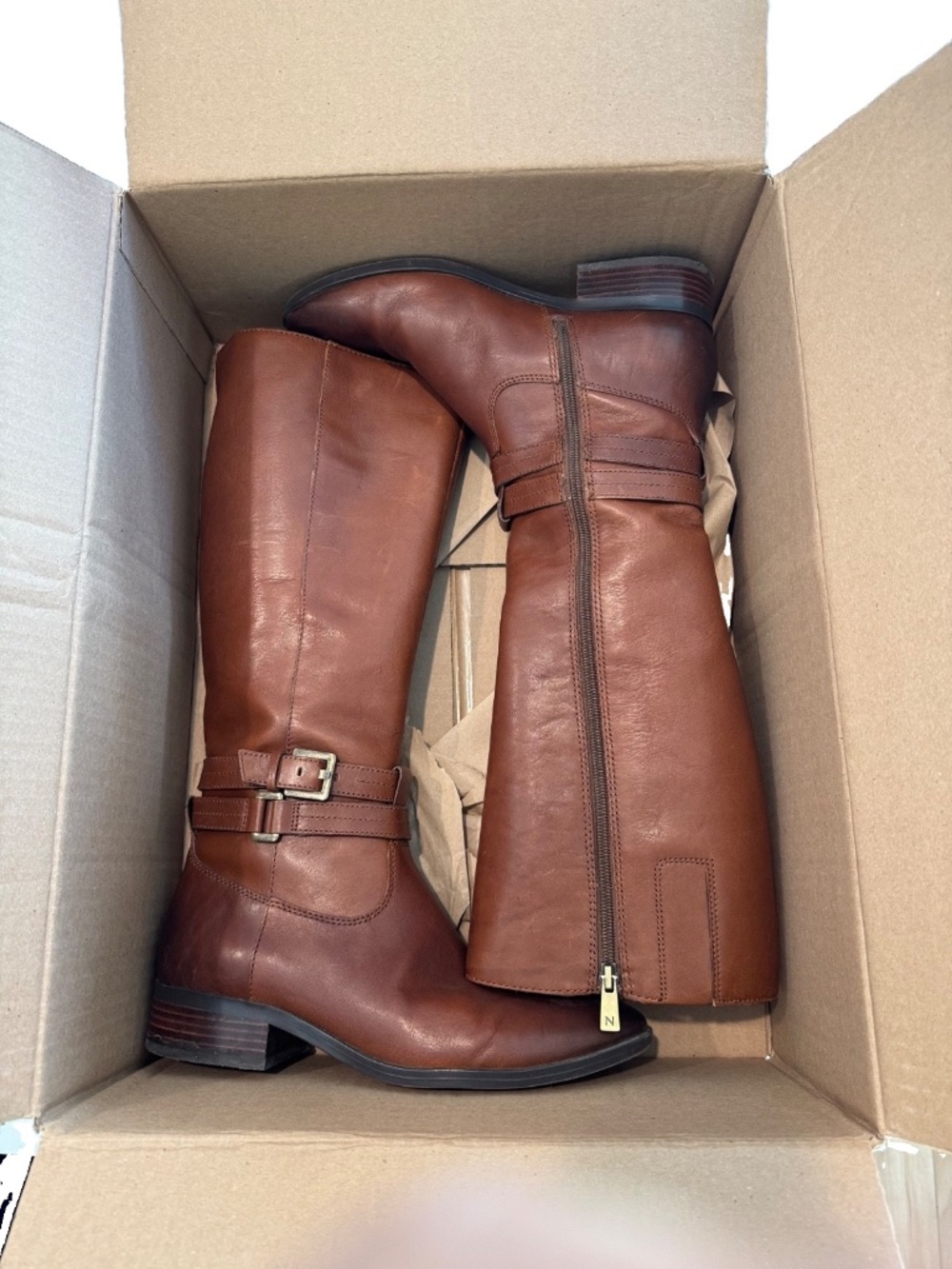 Naturalizer Cognac Brown Leather Knee High Riding Boots Size 9 EU 39